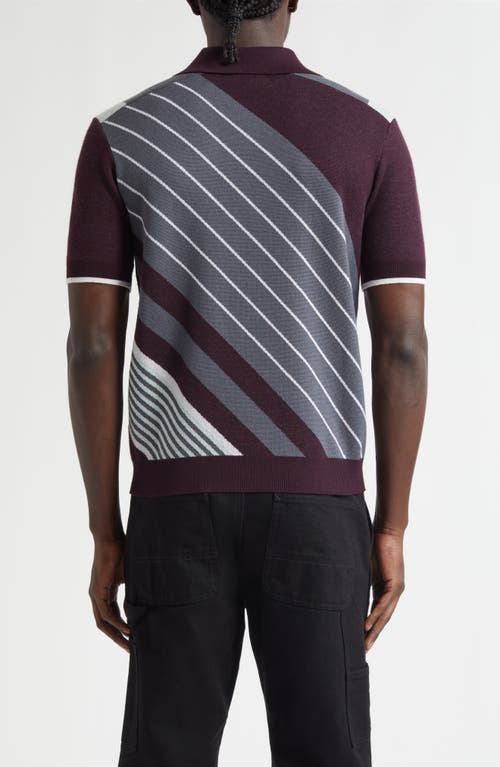 Casablanca Diagonal Stripe Merino Wool Quarter Zip Polo In Burgundy