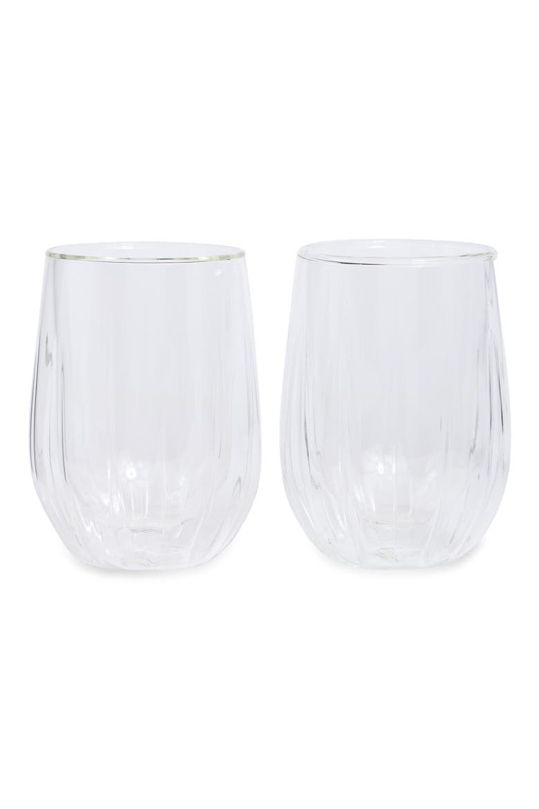 Double Walled Set of 2 Stemless Wine Glasses, Main, color, NO COLOR