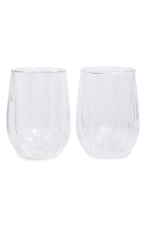 Double Walled Set of 2 Stemless Wine Glasses
