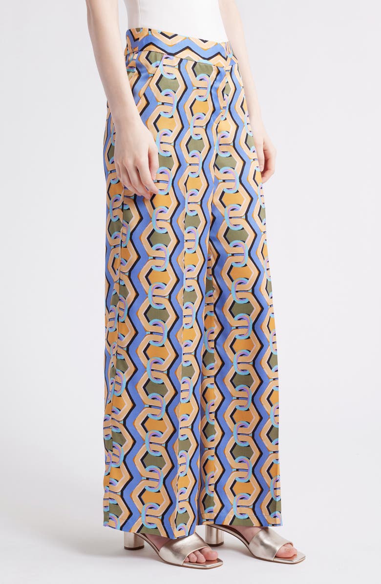 Tahari ASL Geo Print Wide Leg Satin Pants, Alternate, color, Blue Chains