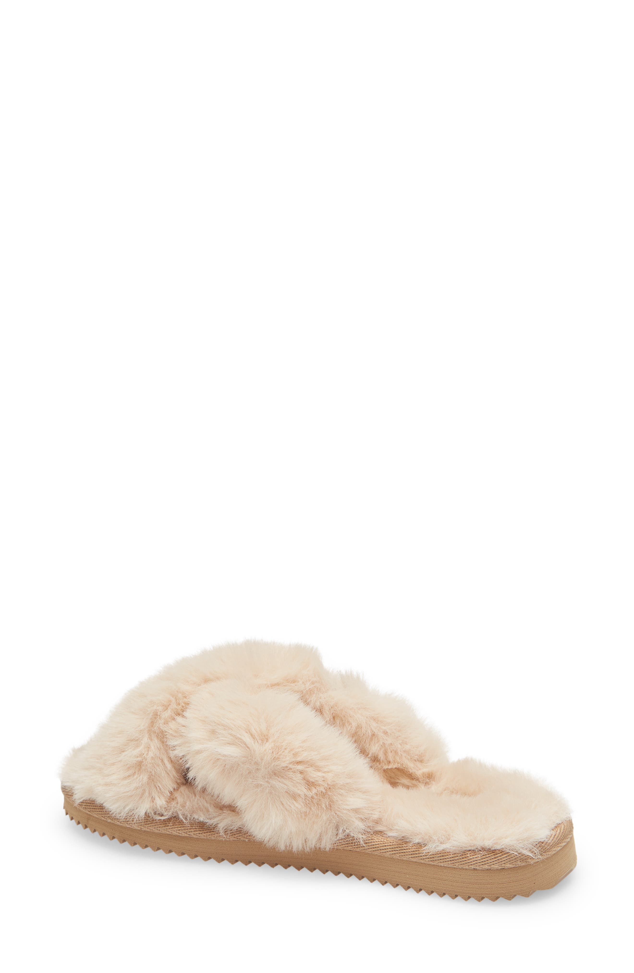 Lala Faux Fur Slide Slipper, Alternate, color, CAMEL FAUX FUR