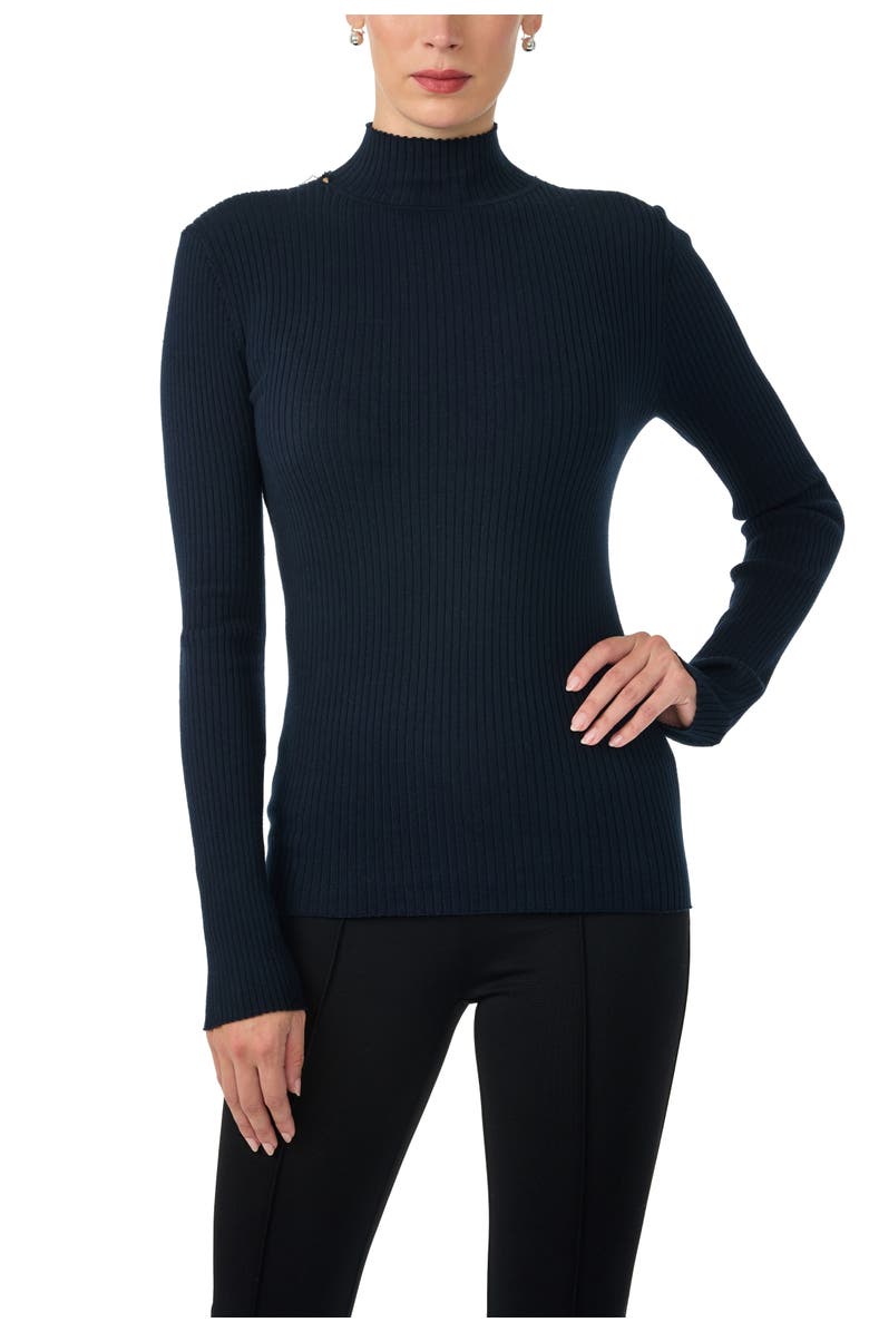 Trina Turk Hempstead Ribbed Turle Neck Sweater, Alternate, color, Indigo