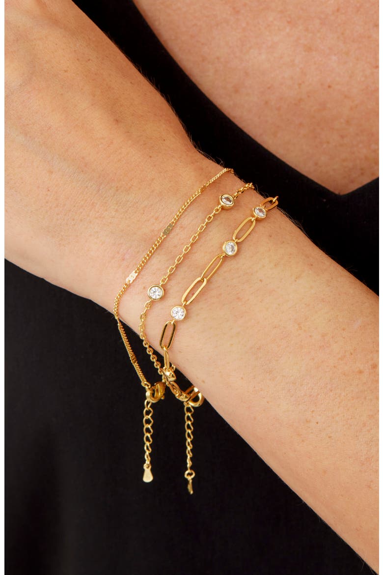 Set of 3 14k Gold Plated Cubic Zirconia Bracelets, Alternate, color, YELLOW