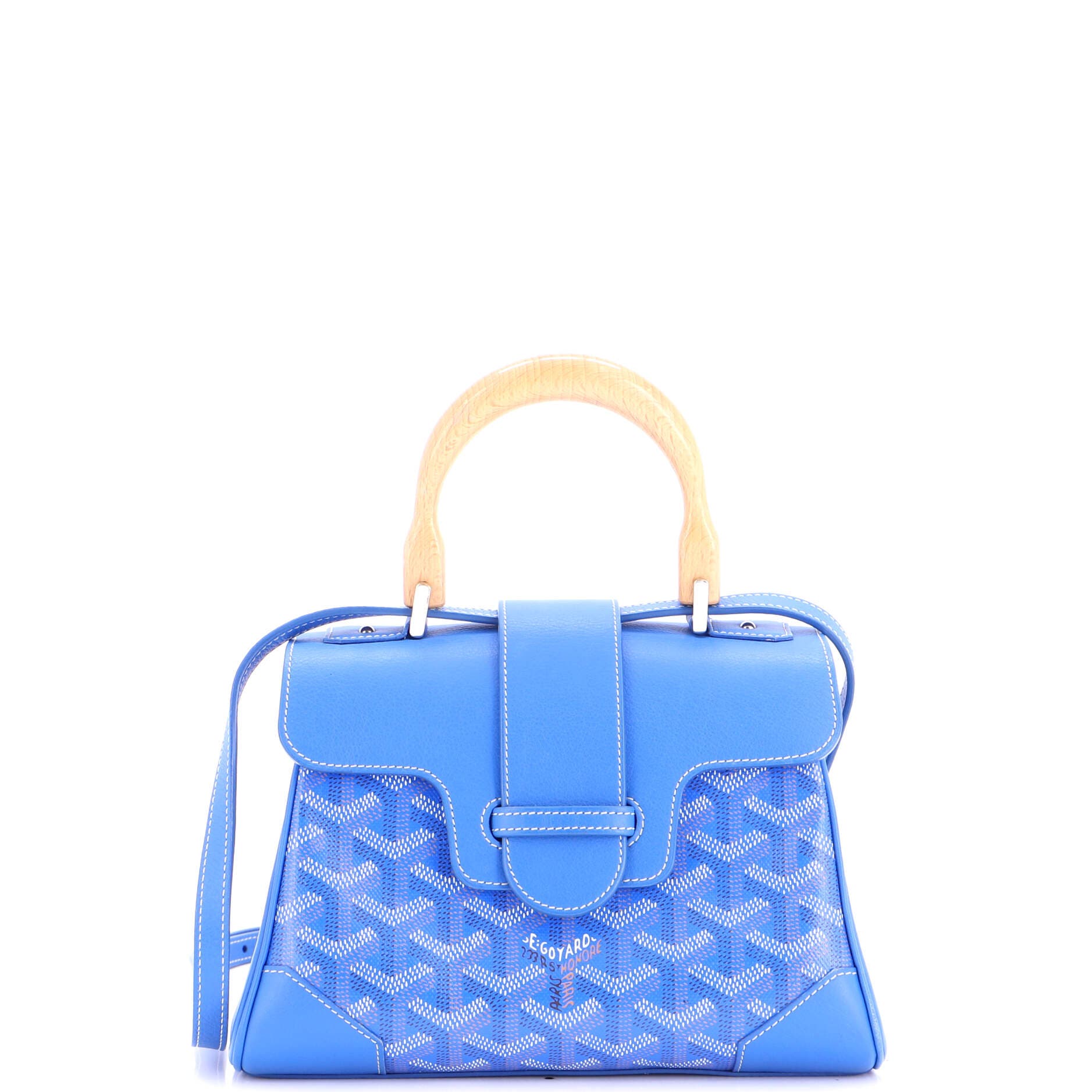 Pre-Owned Goyard Saigon Top Handle Bag Coated Canvas with Leather Mini, Main, color, Blue