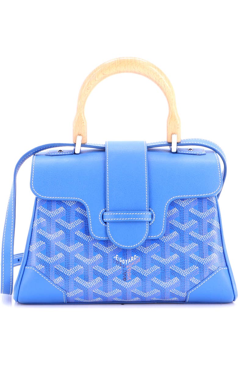 Pre-Owned Goyard Saigon Top Handle Bag Coated Canvas with Leather Mini, Main, color, Blue