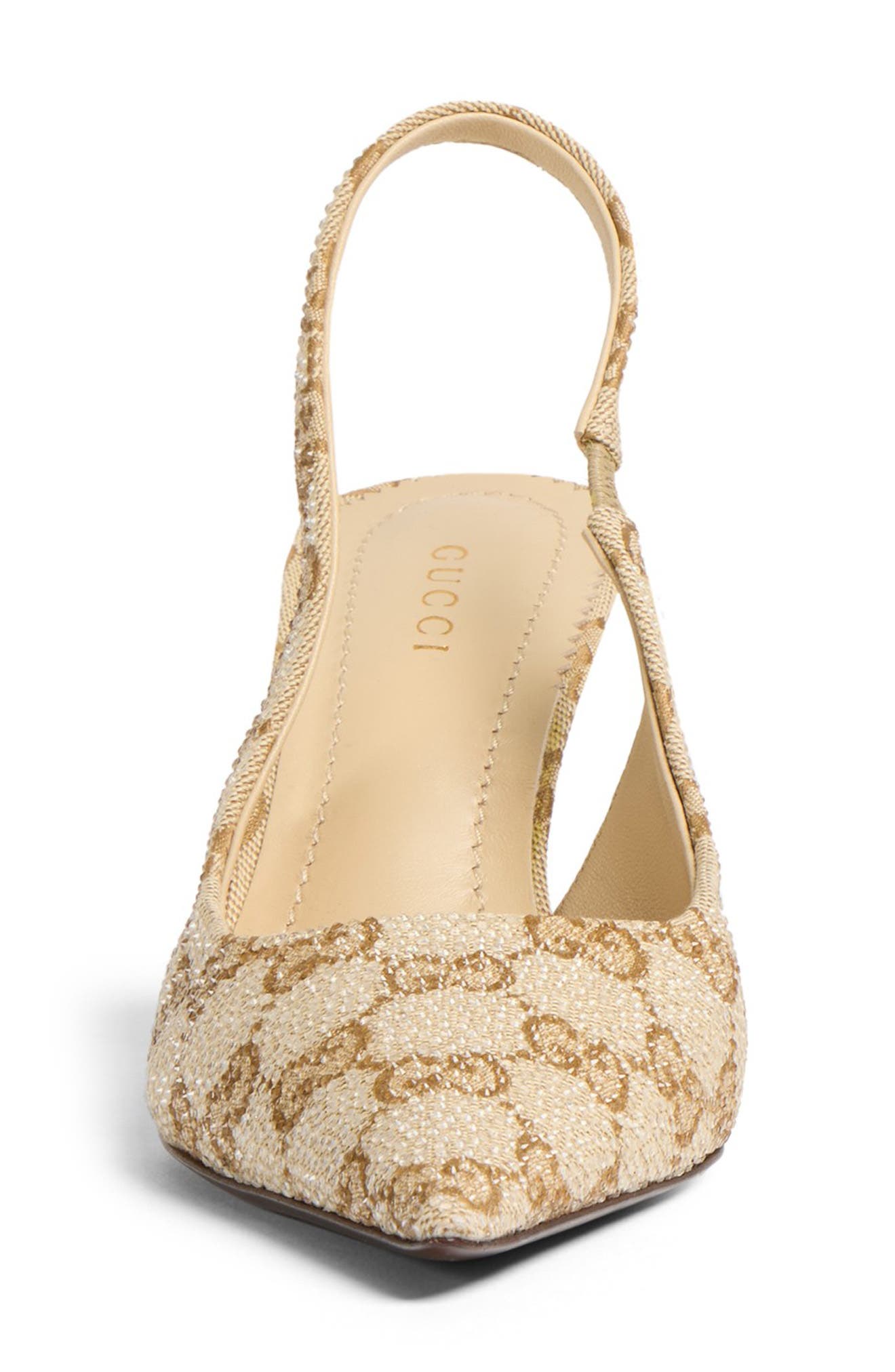 Donna GG Canvas Pointed Toe Slingback Pump, Alternate, color, VINTAGE SAND