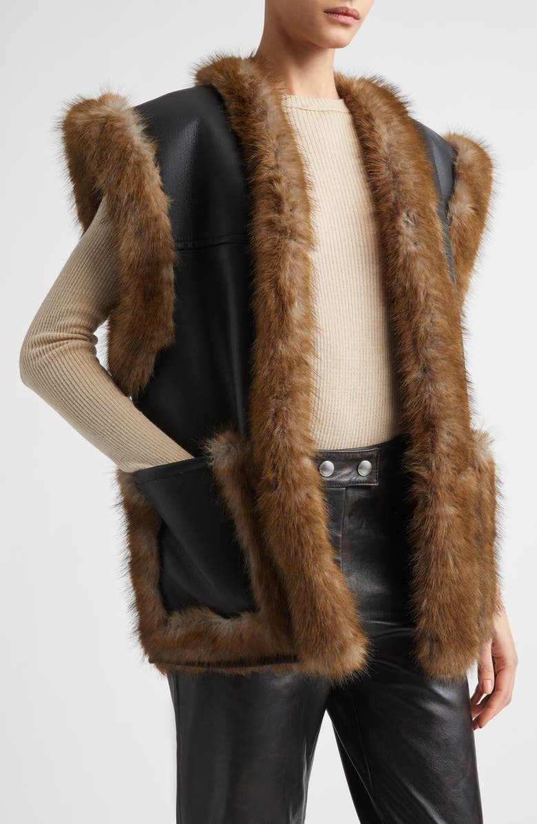 Stand Studio Cassia Reversible Faux Leather 
Faur Fur Vest, Alternate, color, Black/ Brown