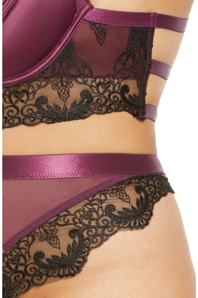Cadence Strappy Eyelash Lace & Satin Underwire Teddy, Alternate, color, ITALIAN PLUM/ BLACK