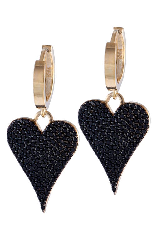 Shymi Pavé Heart Drop Huggie Hoop Earrings In Gold/black