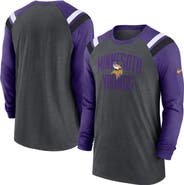 Nike Men's Nike Heathered Charcoal/Purple Minnesota Vikings Tri-Blend Raglan Athletic Long Sleeve Fashion T-Shirt