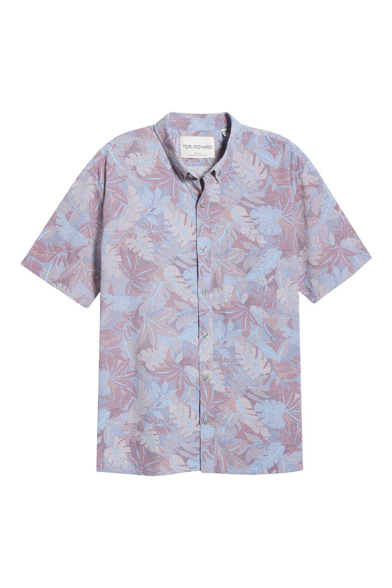 Aero Leaves Short Sleeve Button-Down Shirt, Alternate, color, PORT