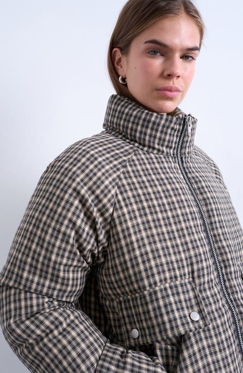 Topshop Micro Check Puffer Bomber Jacket In Black