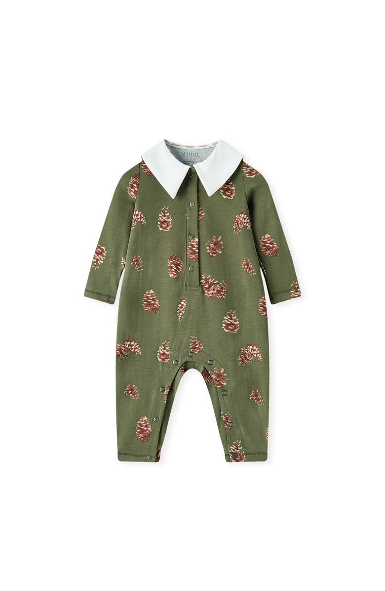 Milkbarn Cotton Stretch Collar Long Sleeve Jumpsuit, Main, color, Pinecone