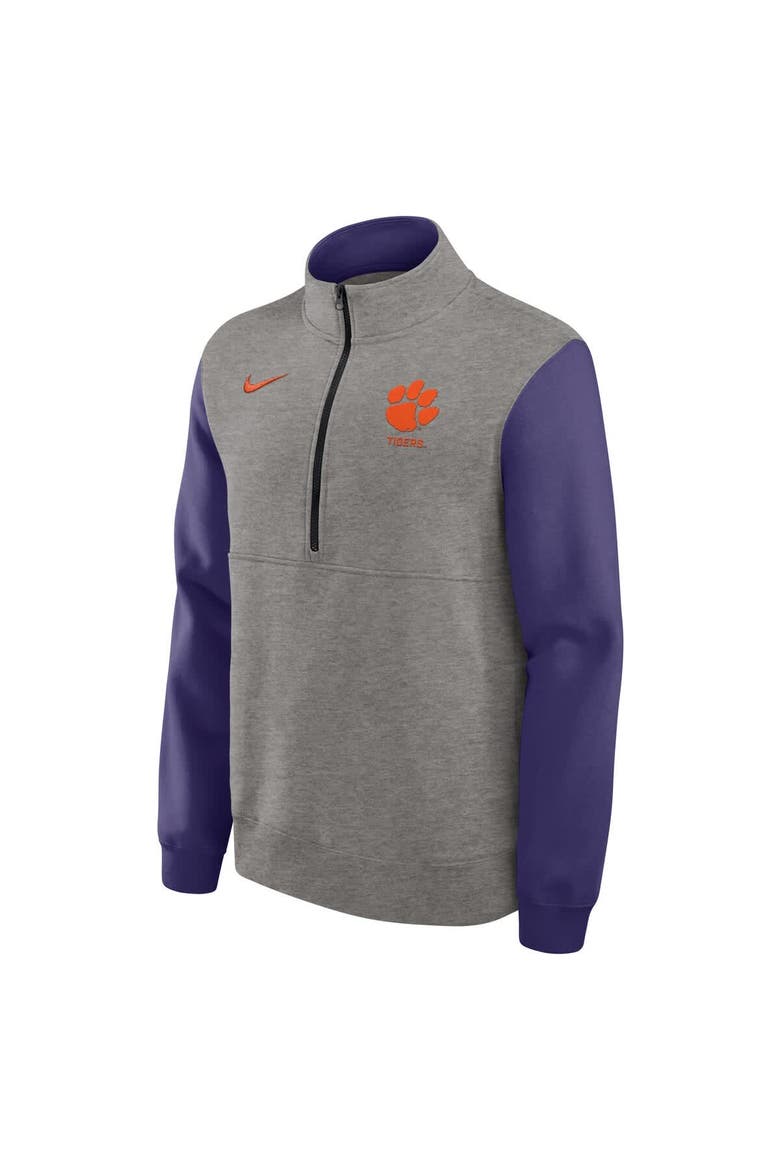 Men's Nike Heather Gray/Purple Clemson Tigers Club Fleece Half-Zip Pullover, Alternate, color, Heather Gray