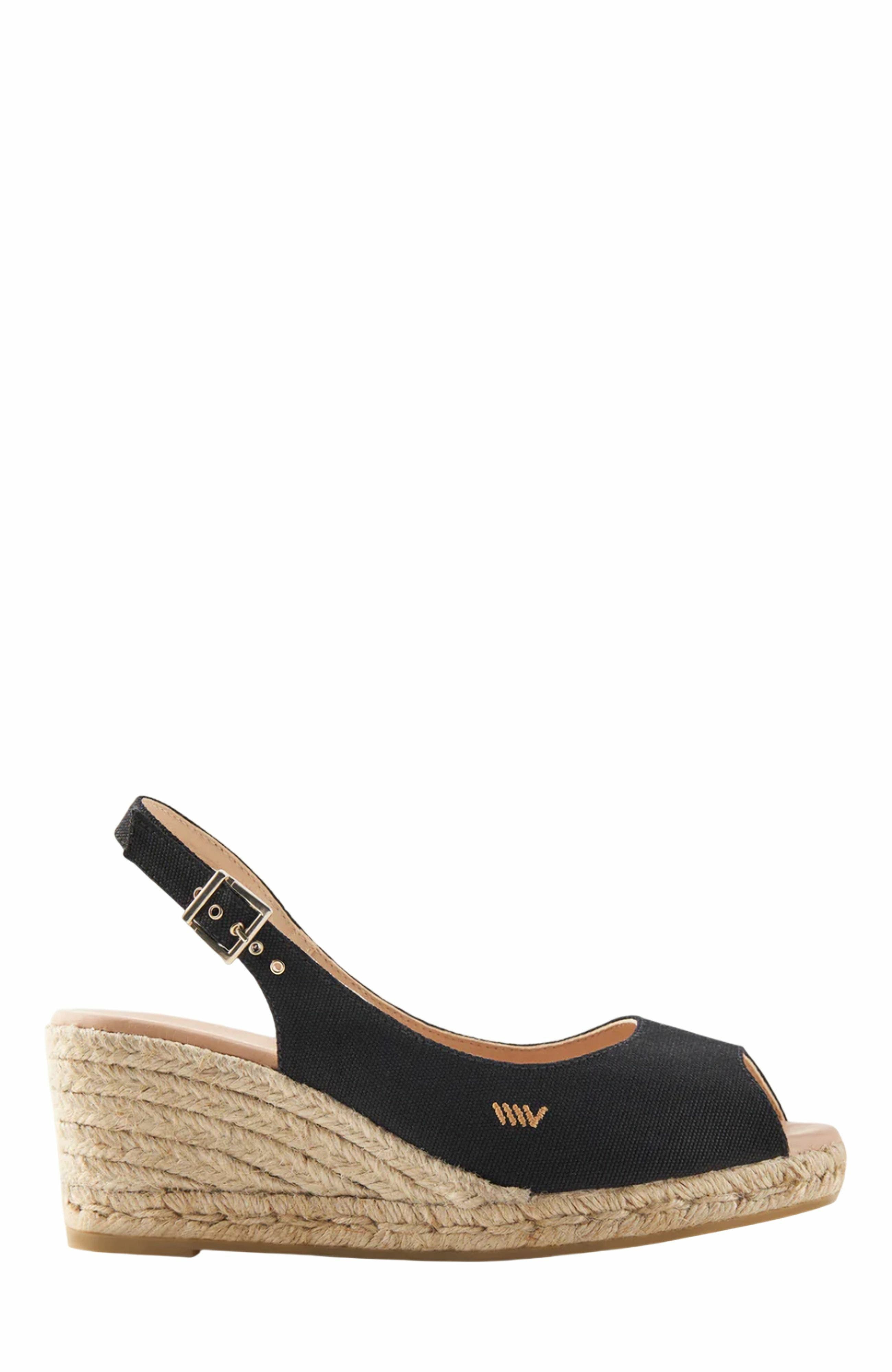 VISCATA Gavina Canvas Espadrille Sandal Wedges, Main, color, Black