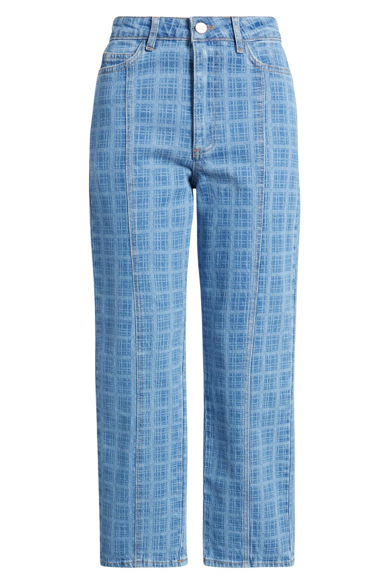 Tovie Laser Check Mid Rise Ankle Straight Leg Jeans, Alternate, color, BLUE