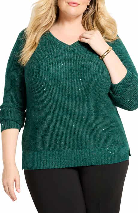 NIC+ZOE Shimmer V-Neck Waffle Stitch Sweater
