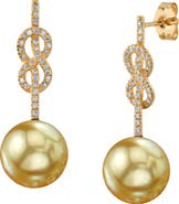 The Pearl Source Golden South Sea Pearl & Diamond Levana Infinity Earrings