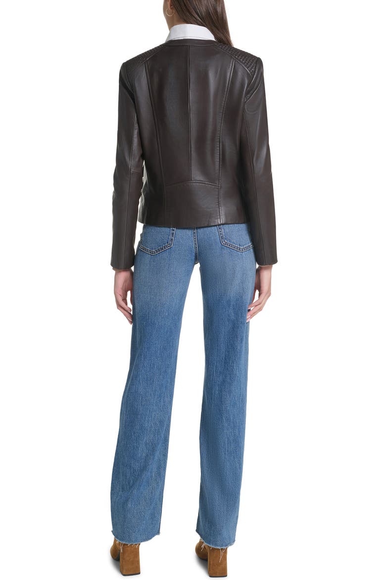 Woven Detail Leather Jacket, Alternate, color, DARK ESPRESSO
