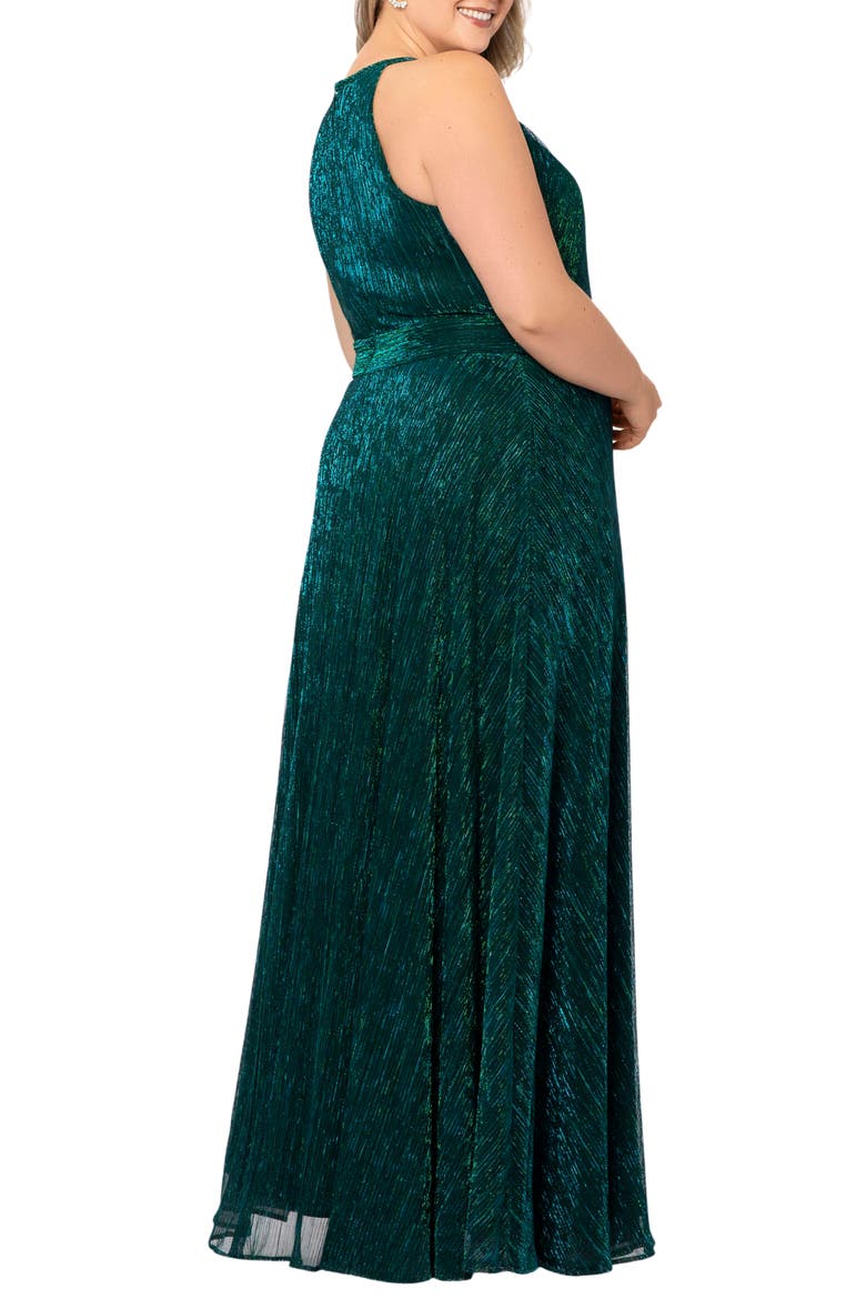 Metallic Crinkle A-Line Gown, Alternate, color, JADE
