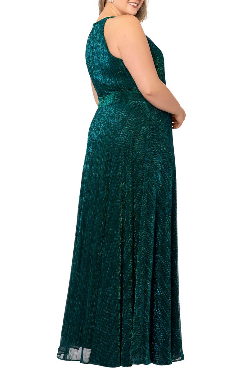 Betsy & Adam Metallic Crinkle A-Line Gown, Alternate, color, Jade