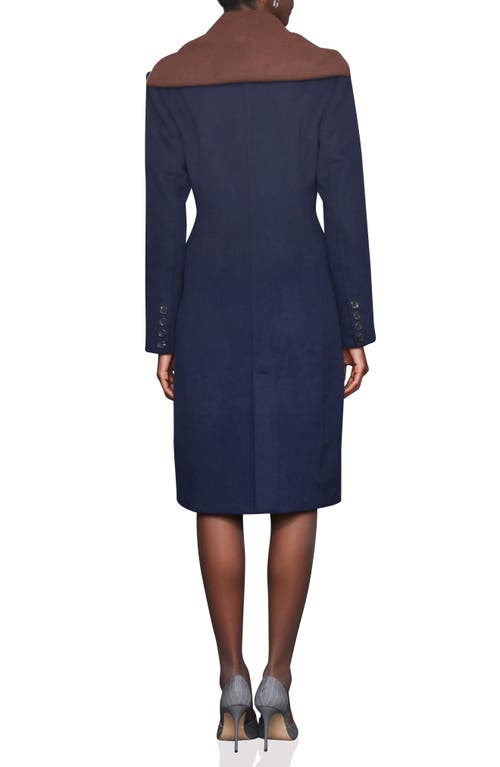 Avec Les Filles Double Breasted Coat With Cardigan Dickie In Blue