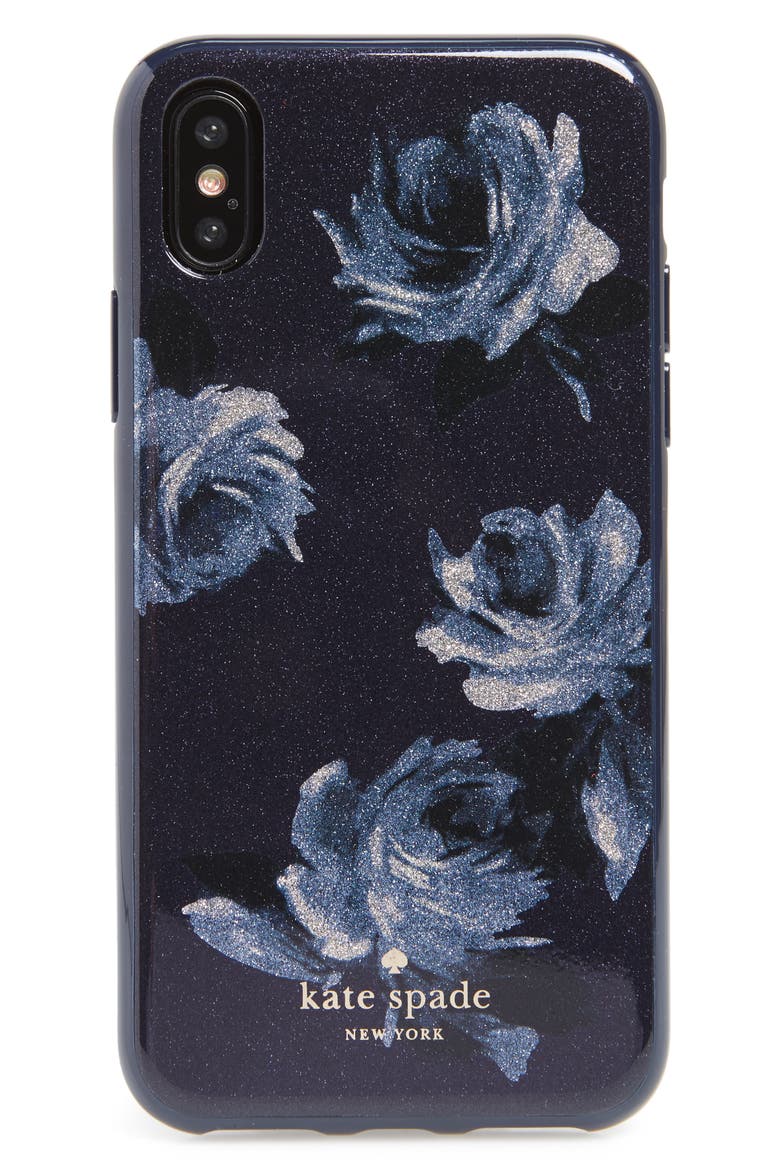 night rose glitter iPhone X case, Main, color, BLUE MULTI