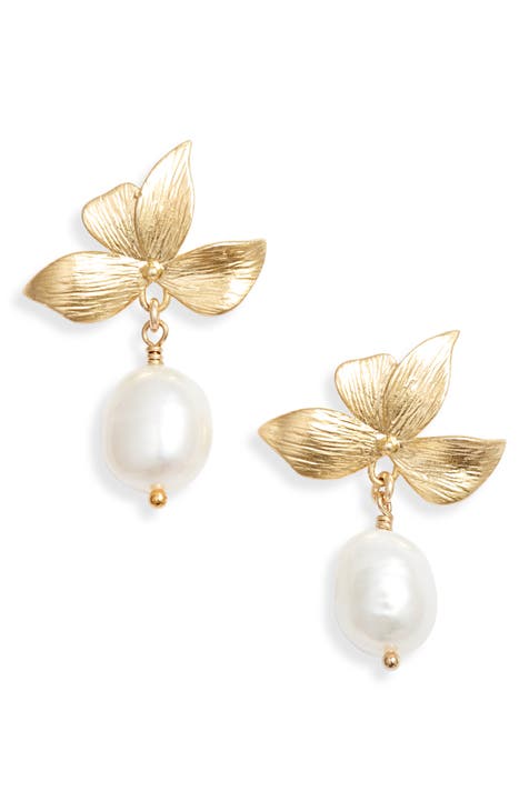 Earrings 14K cheapest Gold with Pearl Dangle Drops - Lovely Soft Pink Teardrop Pearls