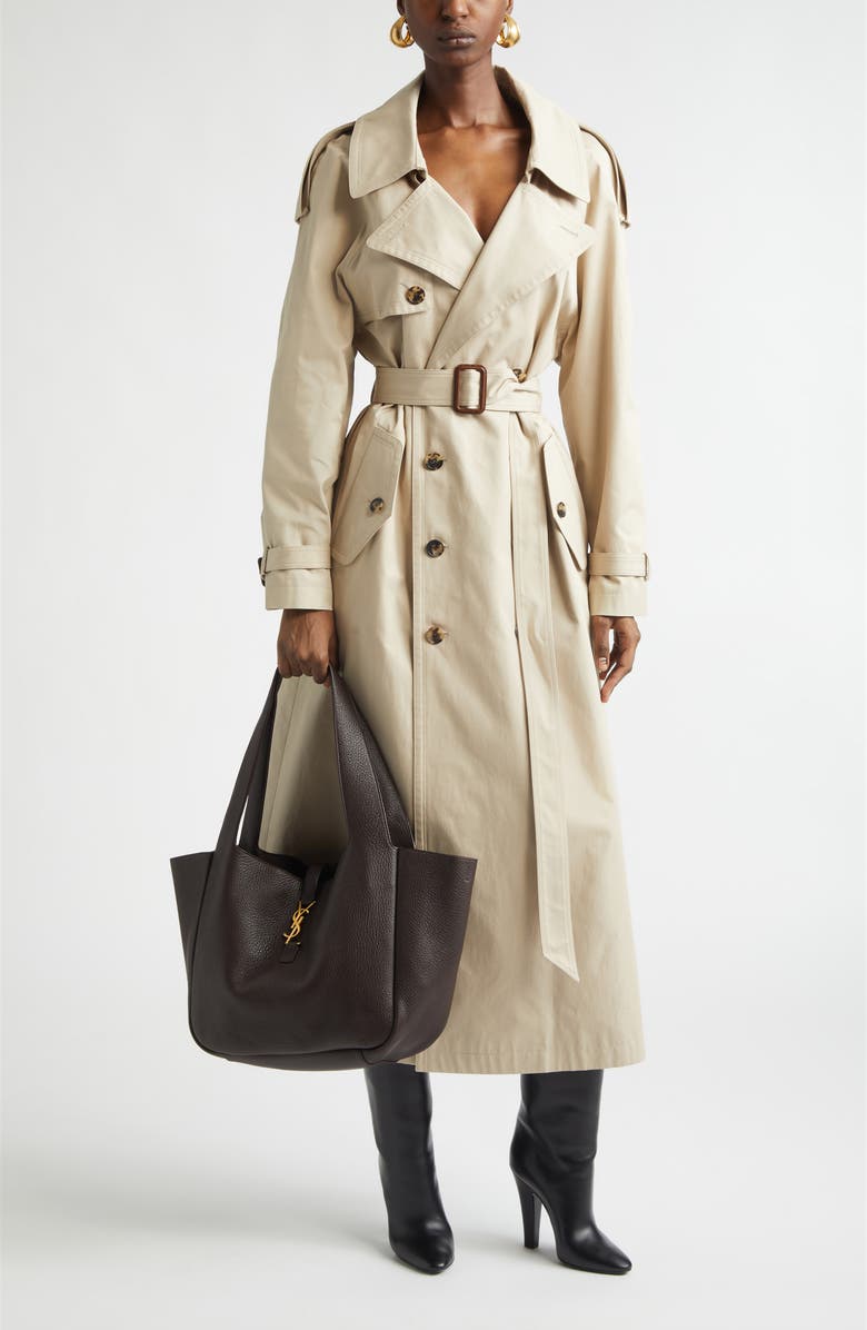 Saint Laurent Double Breasted Trench Coat, Alternate, color, Beige Clair