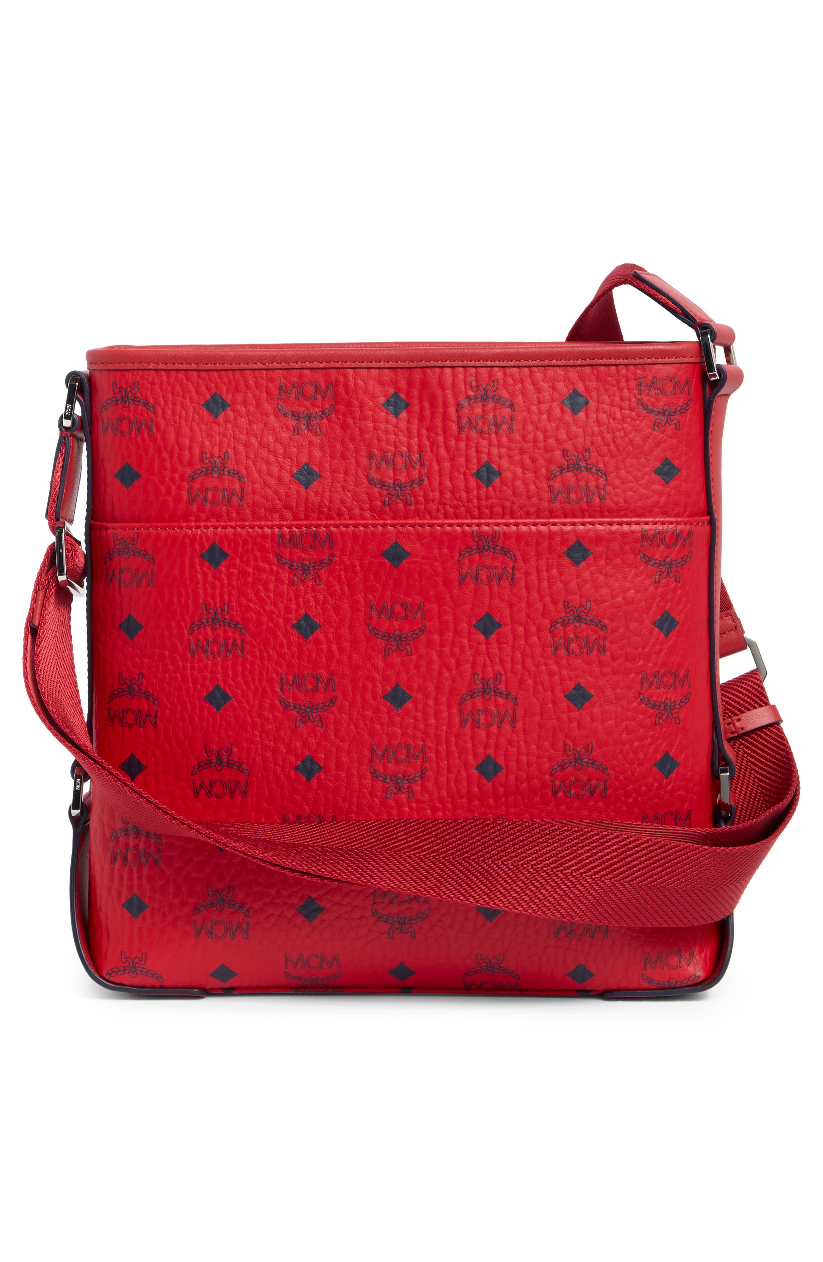 MCM Aren Logo Crossbody Bag, Alternate, color, Candy Red