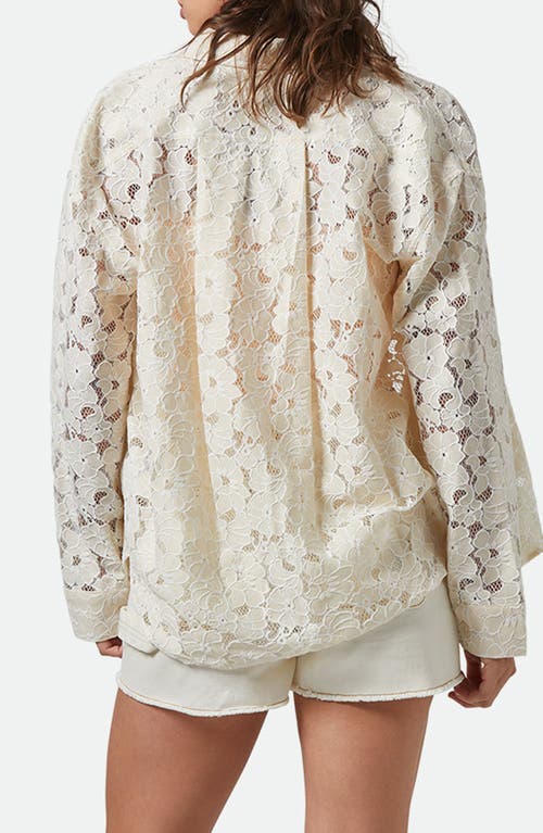 Brixton East Side Cotton Blend Lace Button-up Shirt In Neutral