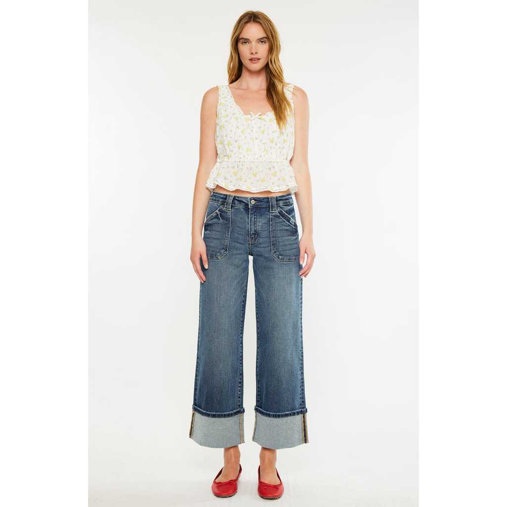 Kancan Beck Mid Rise Wide Jeans In Blue