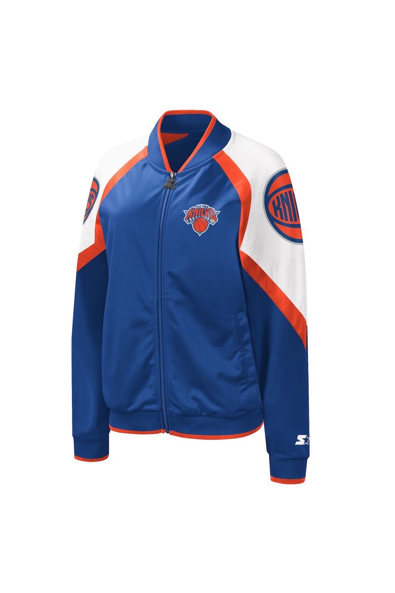 Women's Starter Blue/Orange New York Knicks Fan Girl Satin Raglan Full-Zip Jacket, Alternate, color, Blue