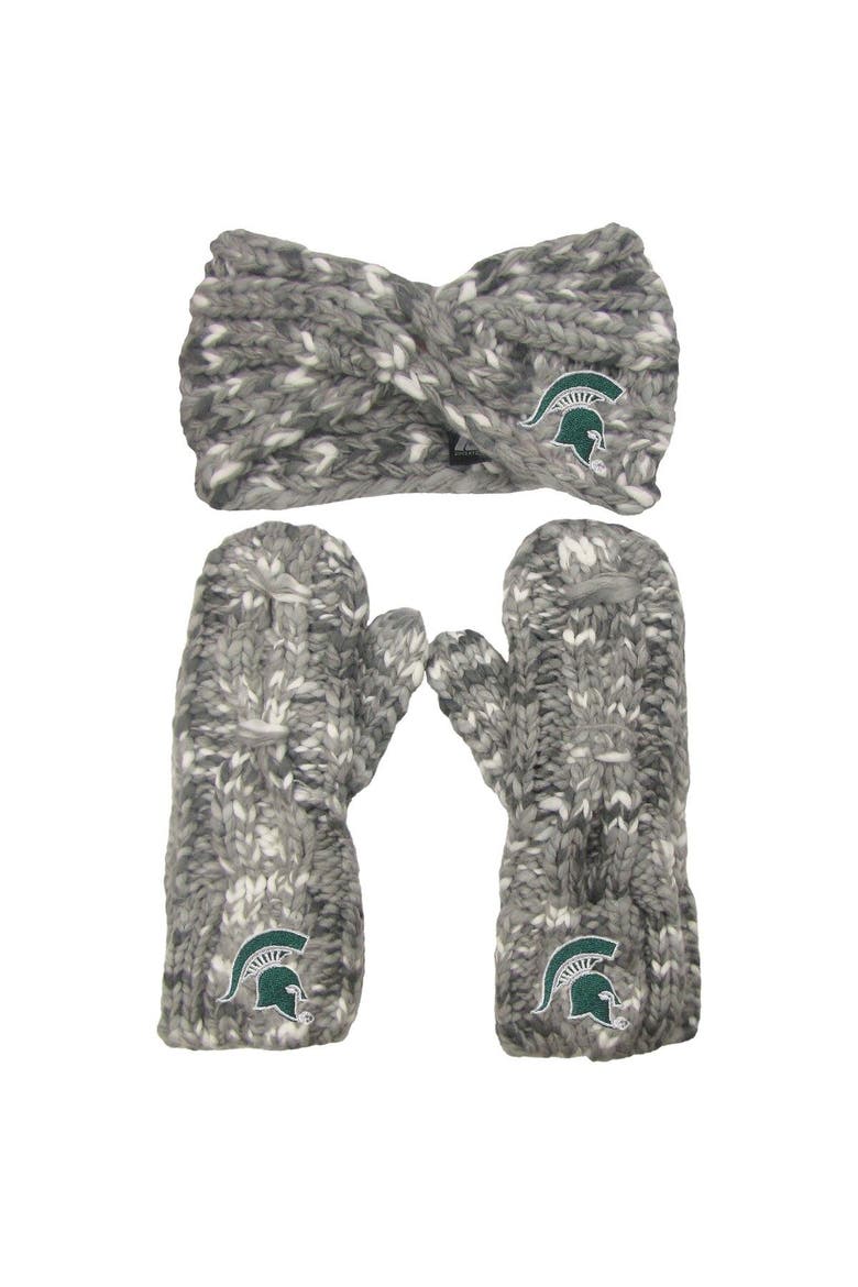 Women's ZooZatz Michigan State Spartans Logo Marled Headband and Mitten Set, Main, color, Gray