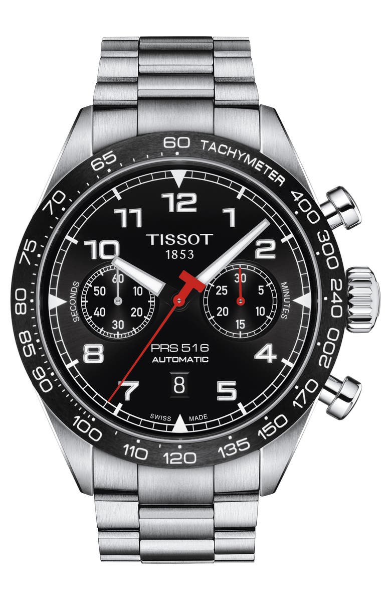 Tissot PRS 516 Bracelet Strap Automatic Chronograph Watch, 45mm, Alternate, color, 