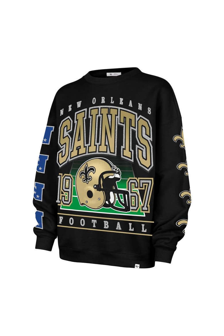 Women's '47  Black New Orleans Saints Go Big Oversized Pullover Sweatshirt, Alternate, color, Black