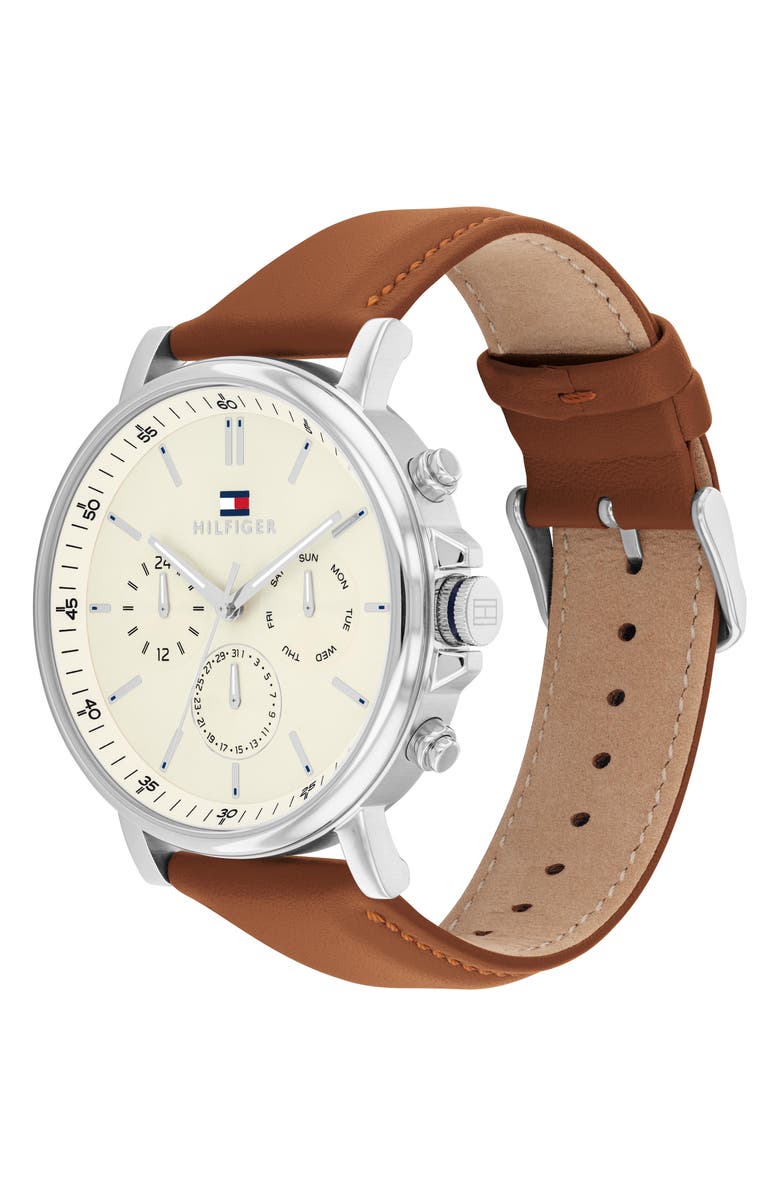 Tommy Hilfiger Tyson Chronograph Leather Strap Watch, 44mm, Alternate, color, Parchment