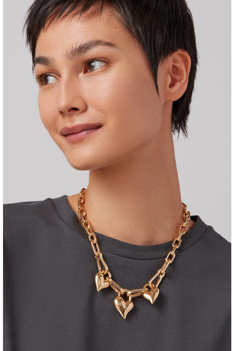 Triple Padlock Heart Pendant Chain Necklace, Alternate, color, HIGH POLISH GOLD