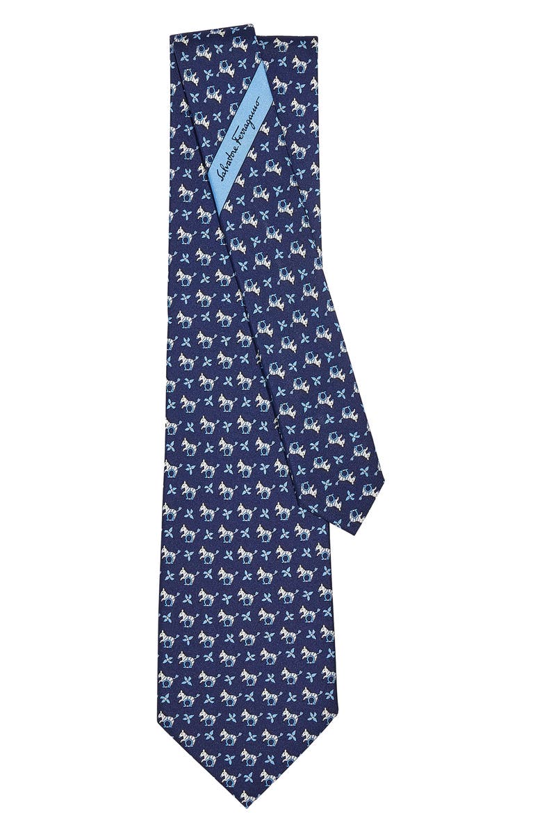 FERRAGAMO Salvatore Ferragamo Olivia Zebra & Gancini Print Silk Tie, Alternate, color, 