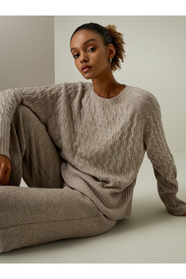 Women's Baby Cashmere Cable-knit Sweater, Alternate, color, Camel