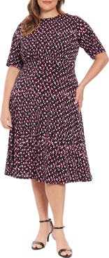 London Times Elbow Sleeve Fit & Flare Midi Dress