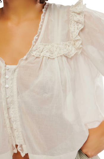 Luna Ruffle Semisheer Cotton Blend Top