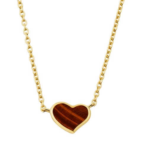 Single Heart 18" Necklace Set In Sterling Silver With 18K Gold Overlay