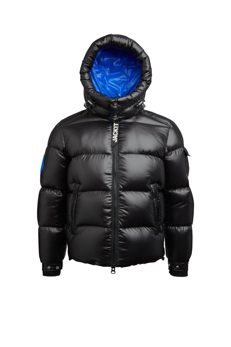 Hooded Puffer Jacket, Alternate, color, Black/Glacial Blue