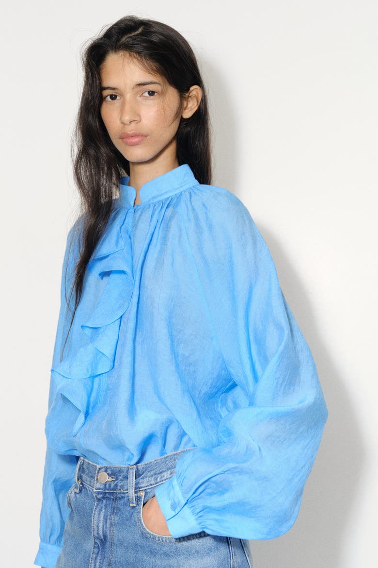 Flounced Lyocell-blend Blouse, Alternate, color, Bright blue