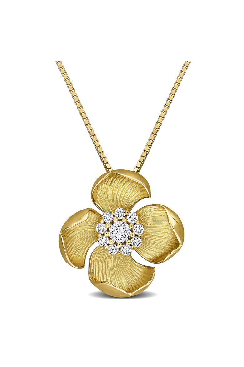 Lab-Grown Diamond Flower Necklace Yellow Plated, Main, color, Yellow-Plated