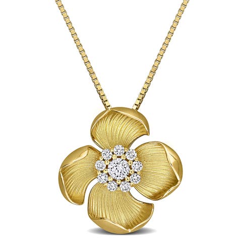 Lab-Grown Diamond Flower Necklace Yellow Plated