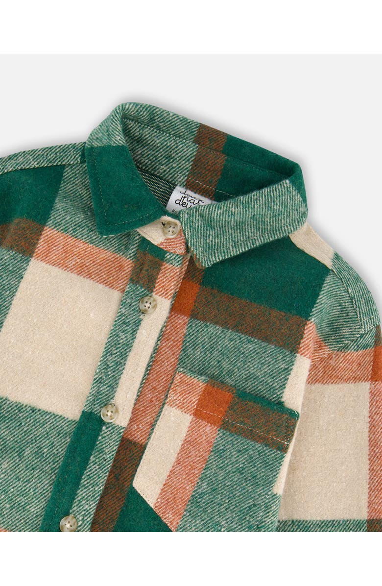 Deux par Deux Long Sleeve Yarn Dyed Plaid Shirt, Alternate, color, Green, Orange And Off-White