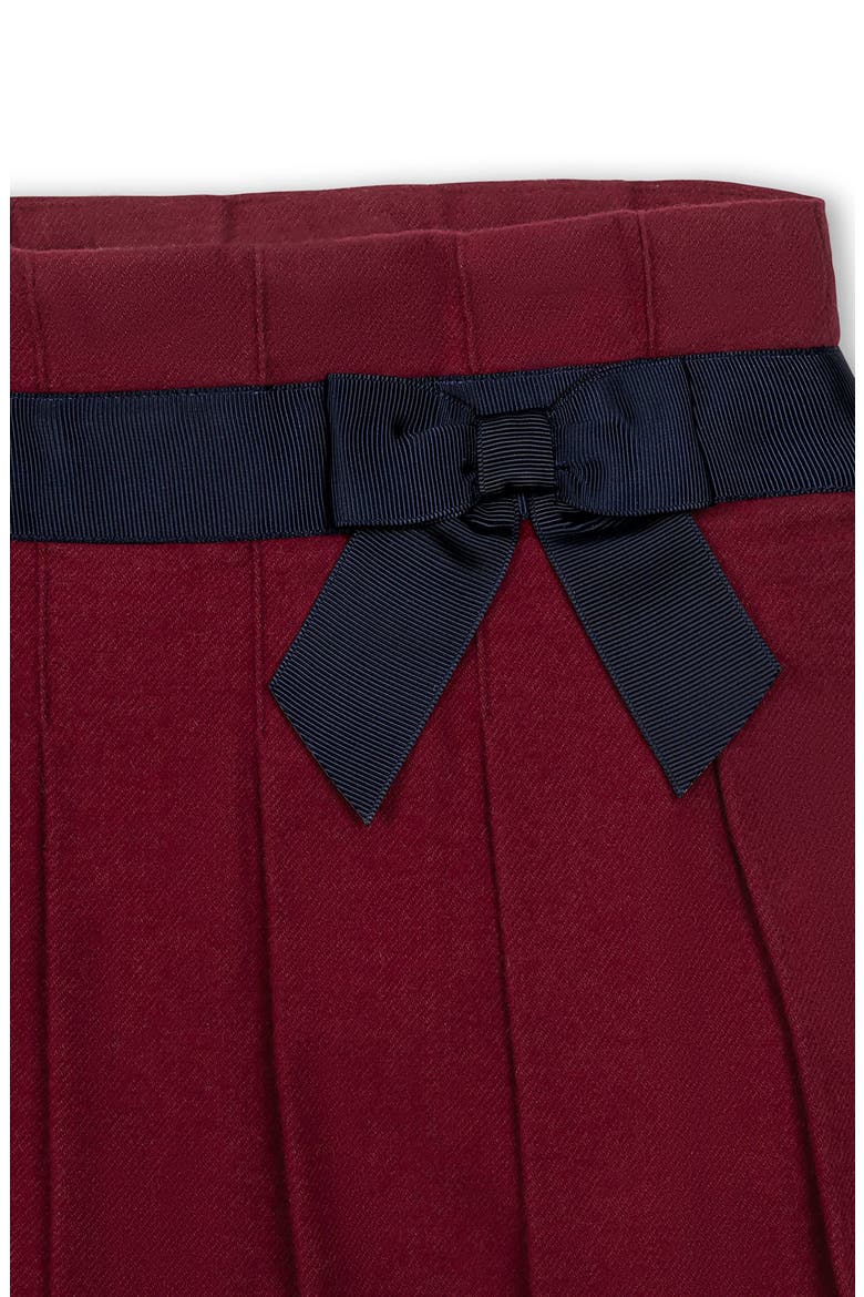 Kids' Organic Brushed Cotton Pleated Skirt with Bow, Alternate, color, Dark Red