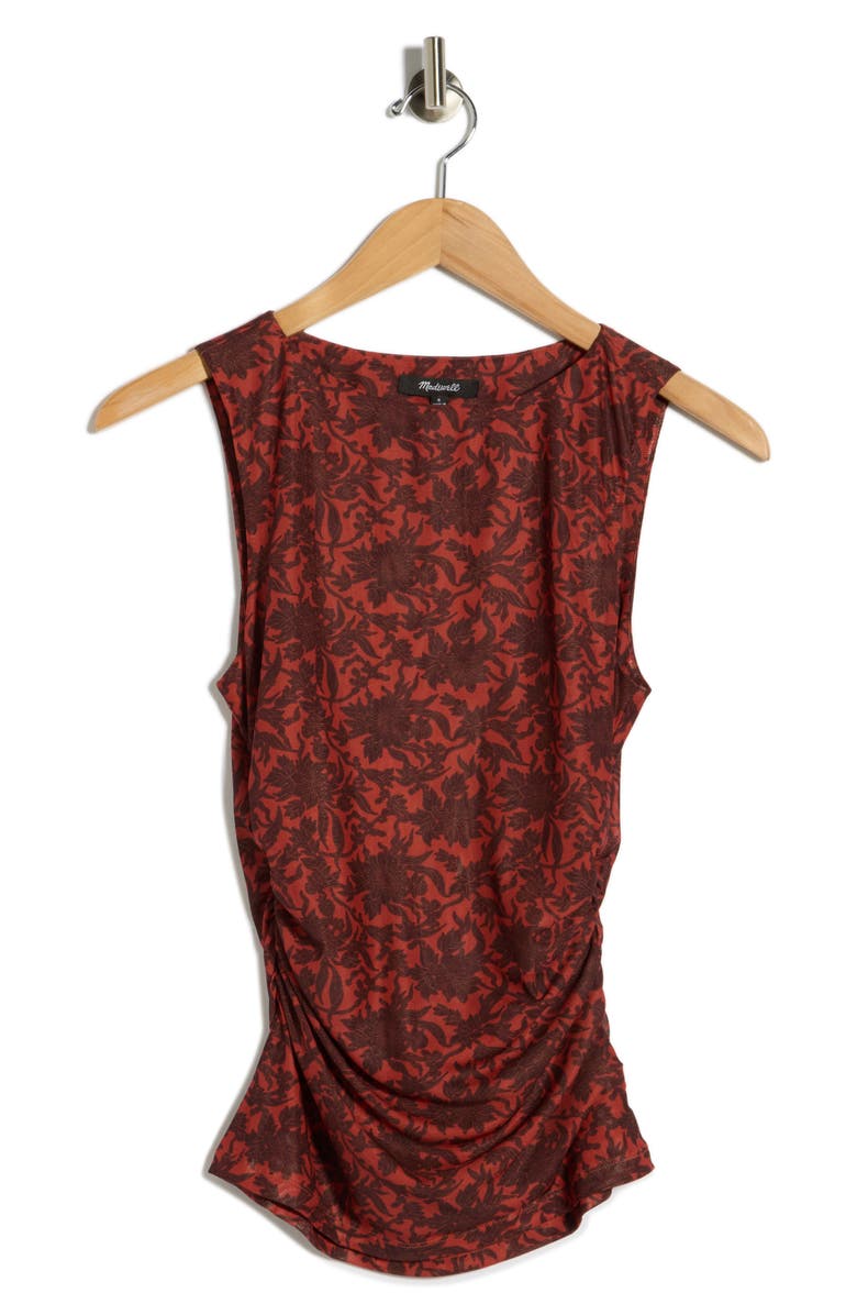Madewell Ruched Floral Top, Alternate, color, Ground Madder